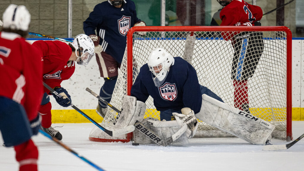 Trenton goalie Evan Sivi at the MHA Showcase