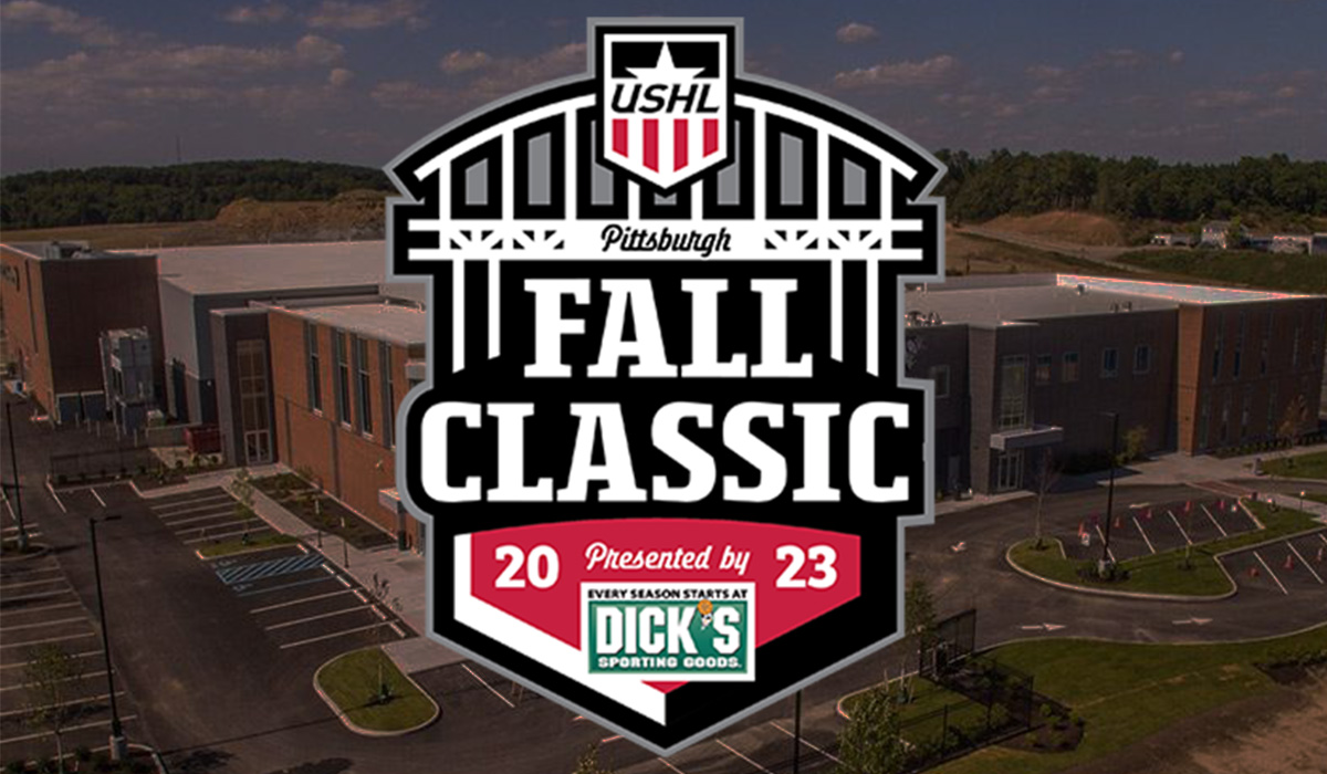 USHL Fall Classic logo superimposed over top of an aerial view of the UPMC Lemieux Sports Complex.